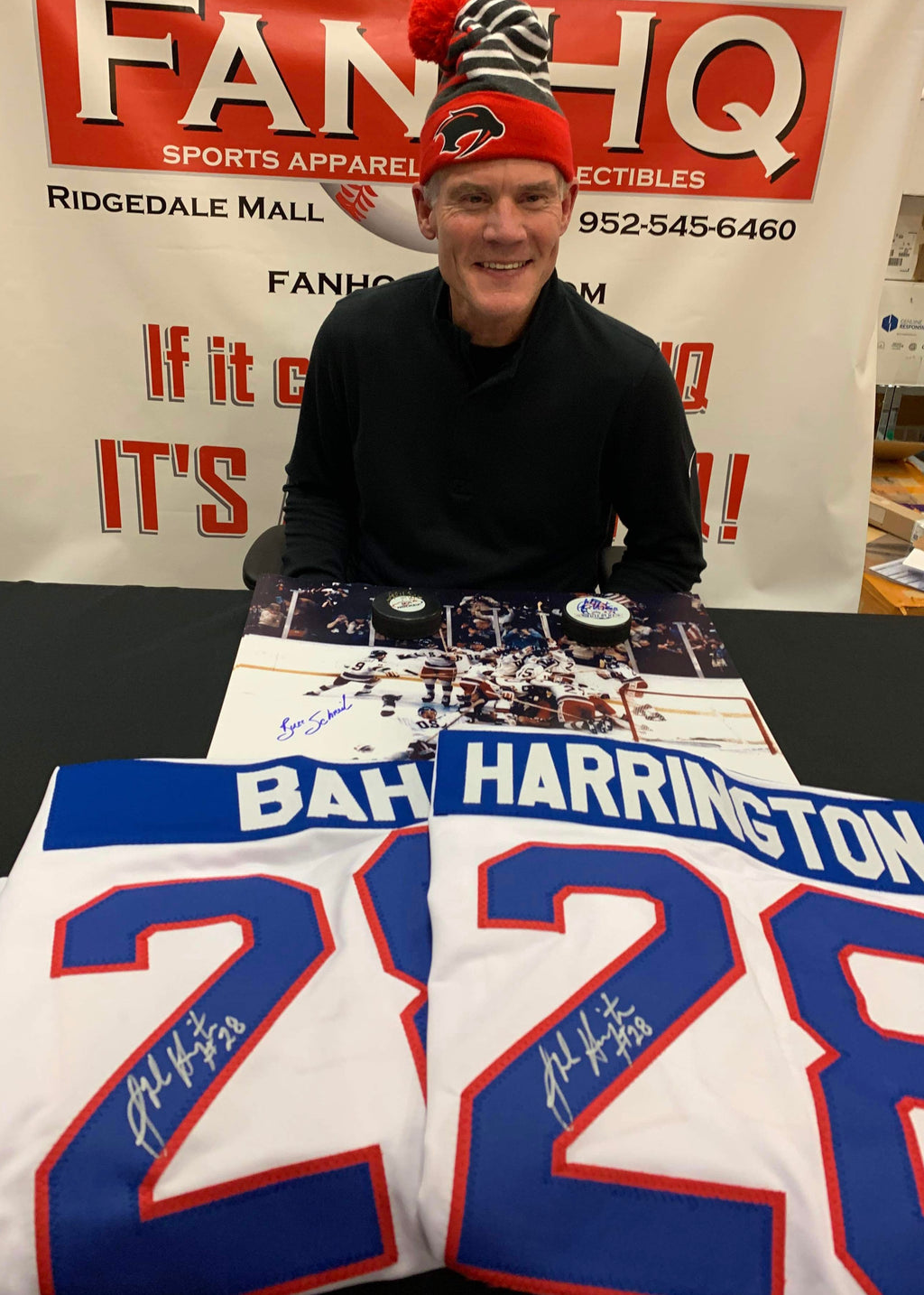 John Harrington Autographed Miracle On Ice Logo Puck Autographs FanHQ