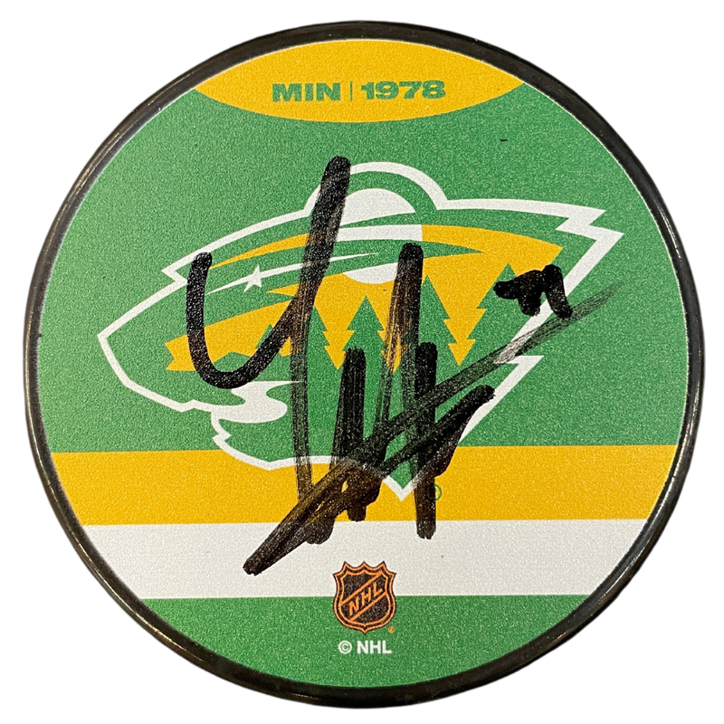 Brandon Duhaime Autographed Minnesota Wild Reverse Retro Puck Autographs FanHQ   
