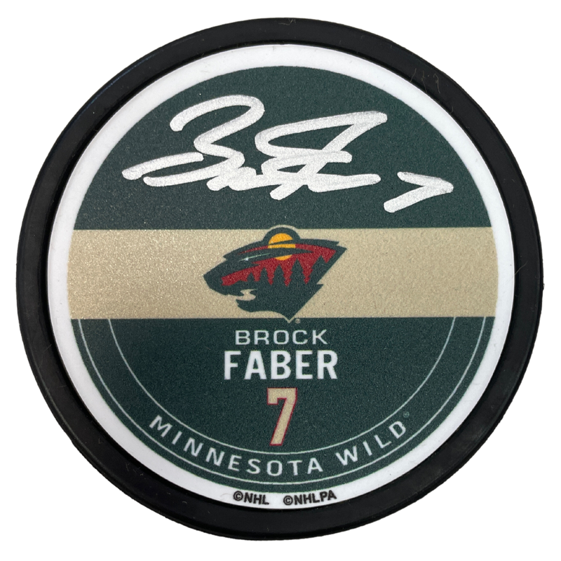 Brock Faber Autographed Fan HQ Exclusive Minnesota Wild Player Puck Autographs FanHQ   