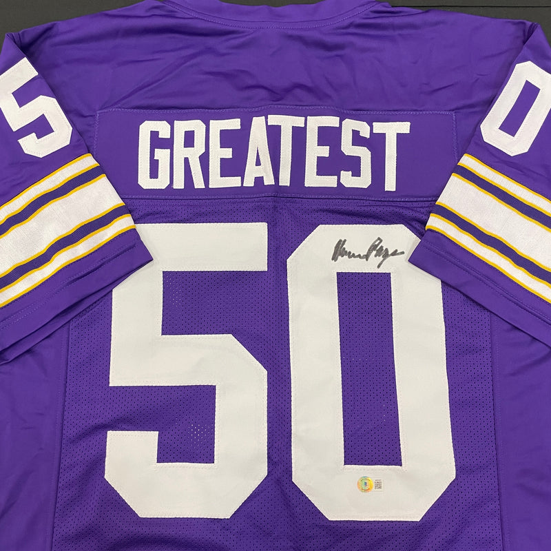 Alan Page Autographed "50 Greatest" Purple Pro-Style Jersey Autographs FanHQ   