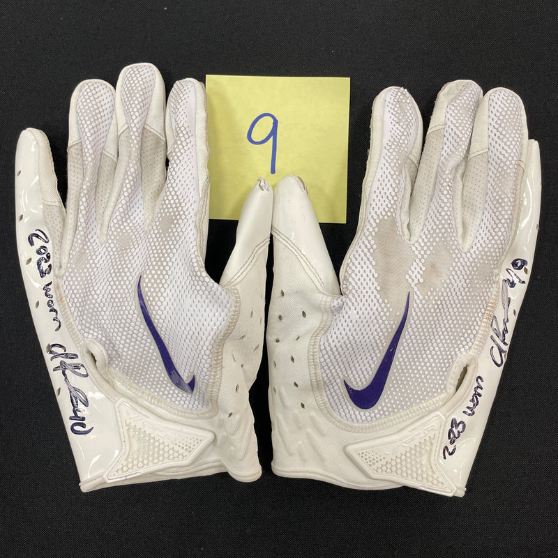 Ivan Pace Jr. Game Used Gloves and Spikes Autographs FanHQ 1/8/24 - 2023 Game Worn White Gloves (Pair 9)  