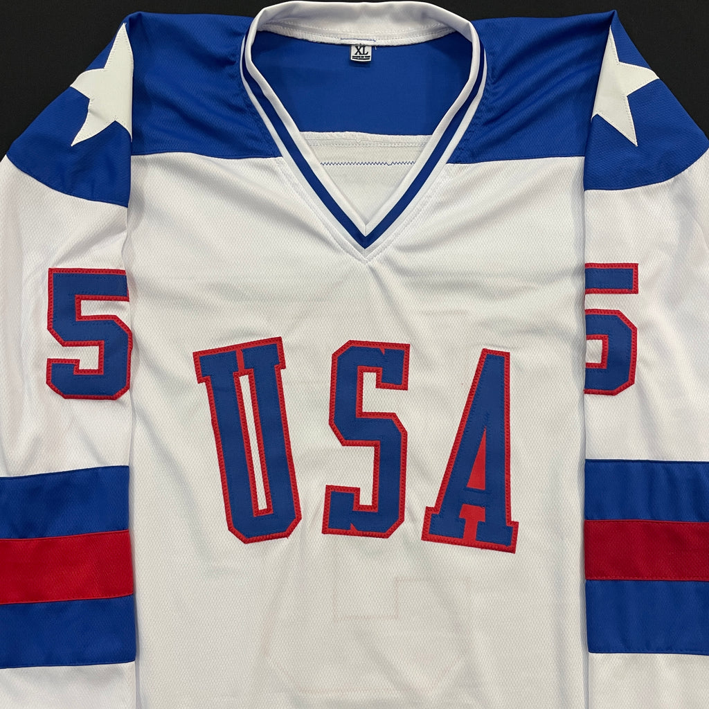 Mike Ramsey Autographed USA White Olympic-Style Jersey w/ 1980 Gold Inscription Autographs Fan HQ