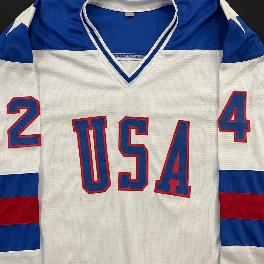Rob McClanahan Autographed USA White Olympic-Style Jersey w/ 1980 Gold Inscription Autographs Fan HQ