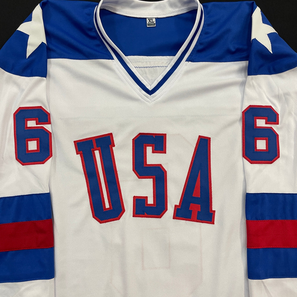 Bill Baker Autographed USA White Olympic-Style Jersey w/ 1980 Gold Inscription Autographs Fan HQ