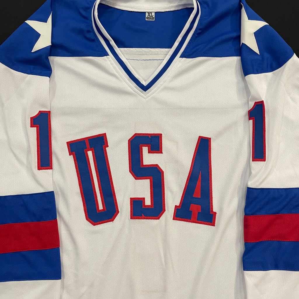 Steve Janaszak Autographed USA White Olympic-Style Jersey w/ 1980 Gold Inscription Autographs Fan HQ