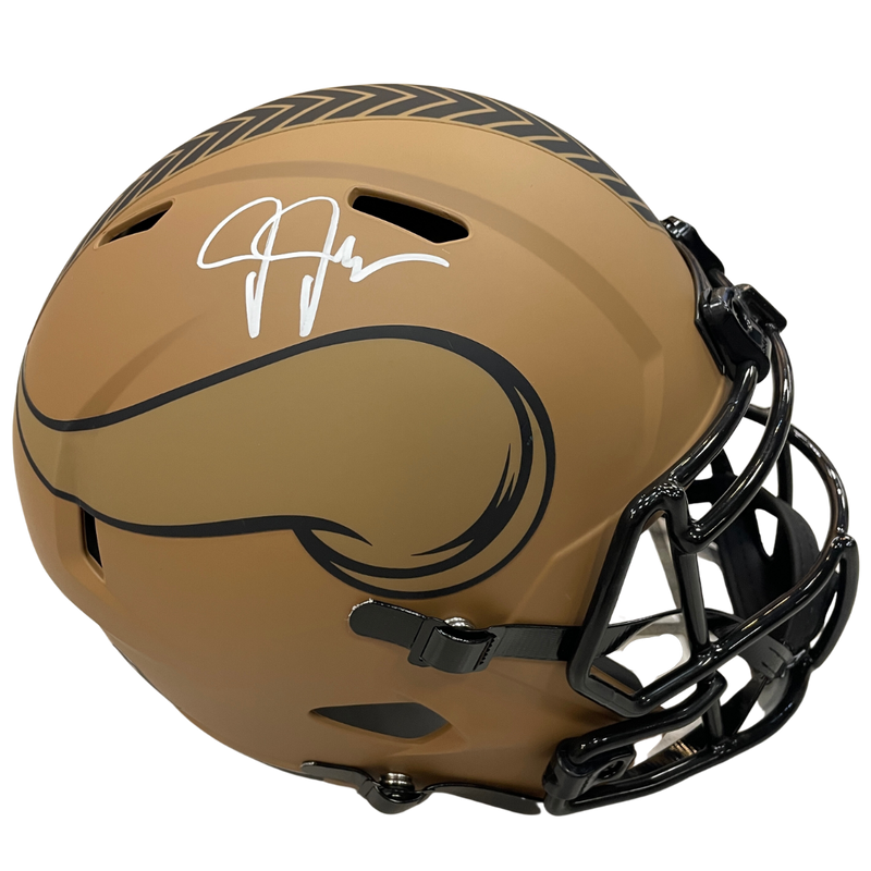 Justin Jefferson Autographed Minnesota Vikings 2023 Salute to Service Full Size Replica Helmet Autographs FanHQ   