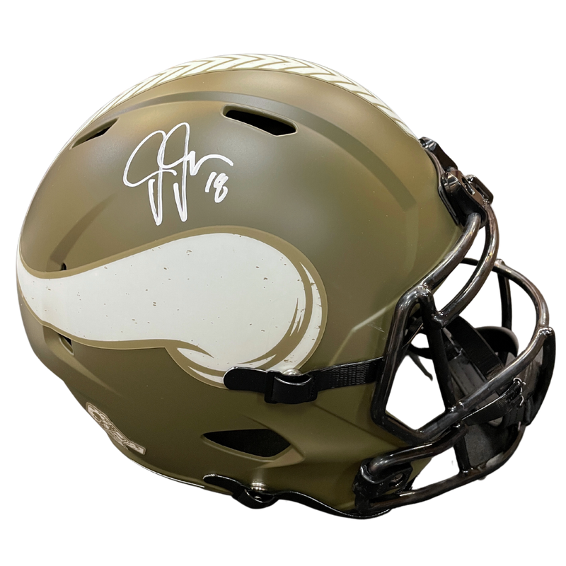 Justin Jefferson Autographed Minnesota Vikings Salute to Service Full Size Replica Helmet Autographs FanHQ   