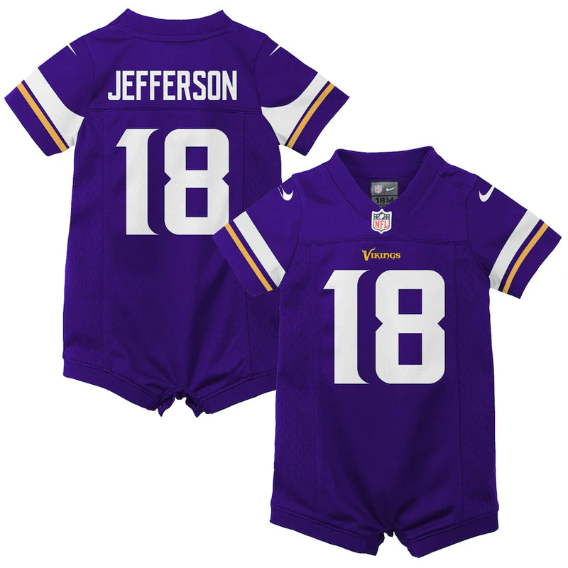 AVAILABLE IN-STORE ONLY! Justin Jefferson Infant Minnesota Vikings Nike Purple Game Romper Jersey Jersey Nike
