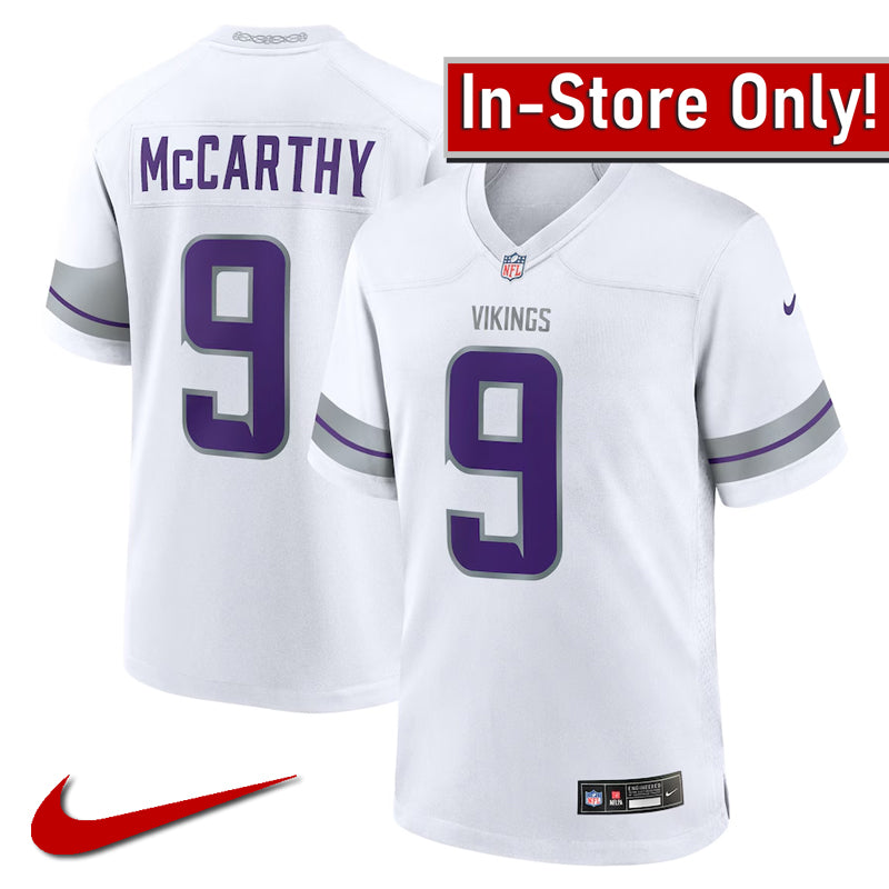 minnesota vikings gear AVAILABLE IN-STORE ONLY! J.J. McCarthy Minnesota Vikings White Nike Alternate Game Jersey