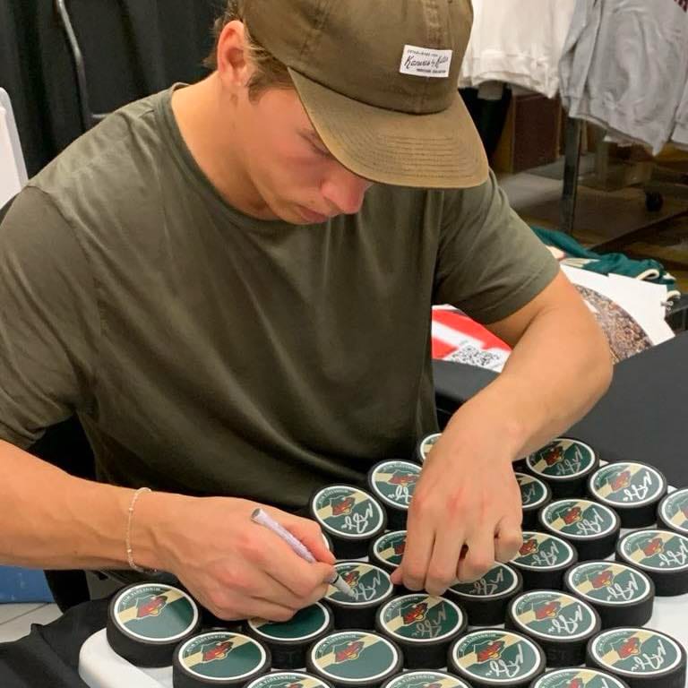 Matt Boldy Autographed Minnesota Wild Logo Puck Autographs FanHQ