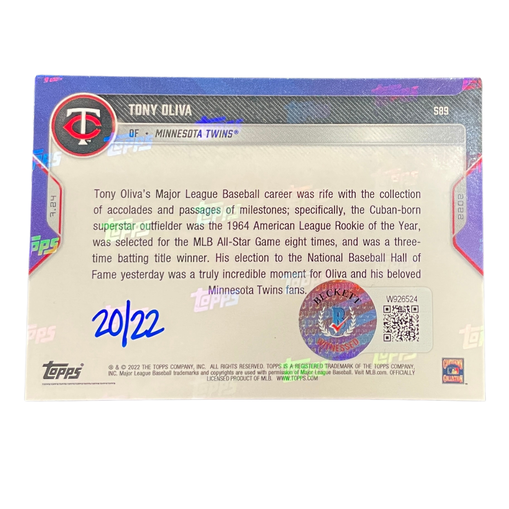 Tony Oliva Autographed Topps Now Card (Numbered Edition) Autographs Fan HQ