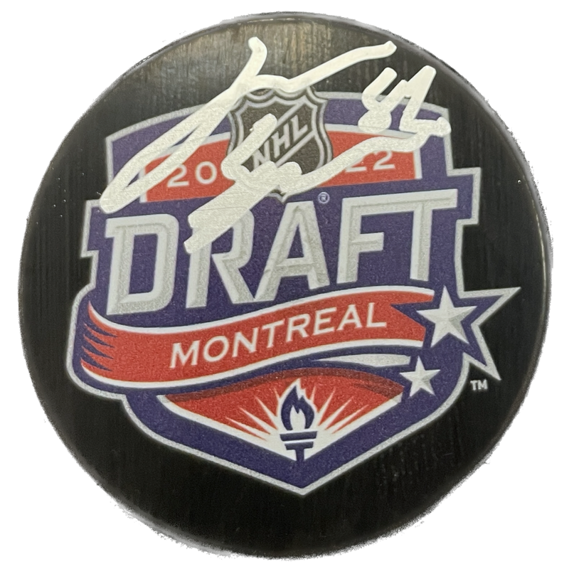 Jimmy Snuggerud Autographed 2022 NHL Draft Logo Puck