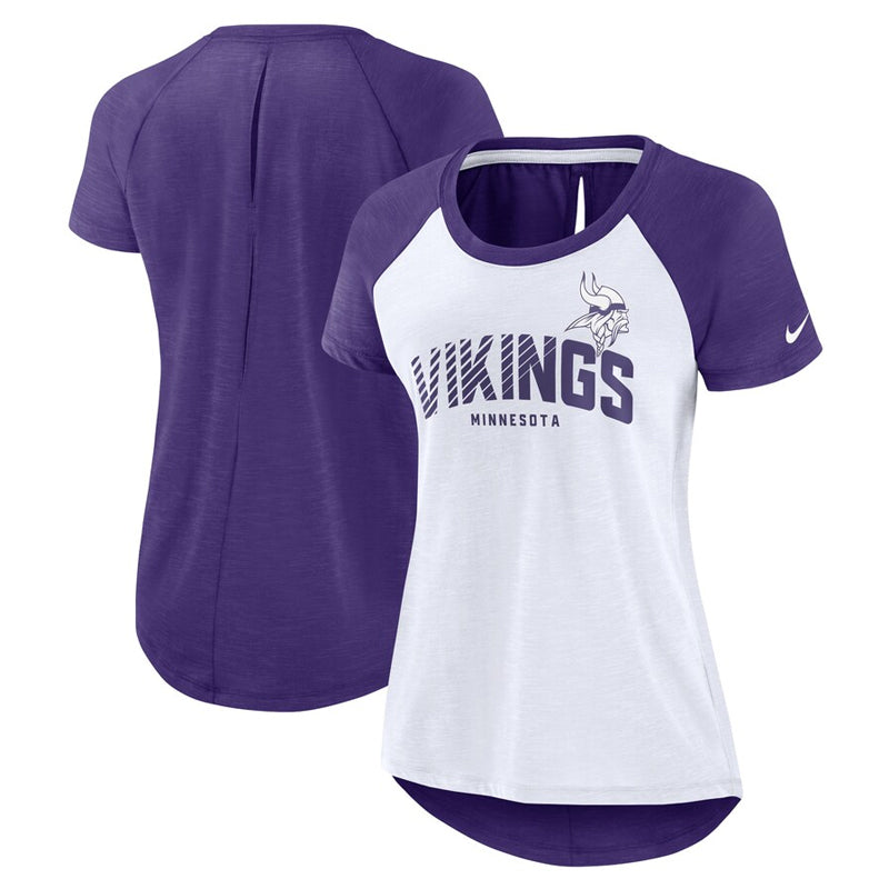 AVAILABLE IN-STORE ONLY! Minnesota Vikings White/Purple Nike Women's Back Slit Lightweight Fashion T-Shirt Womens Nike