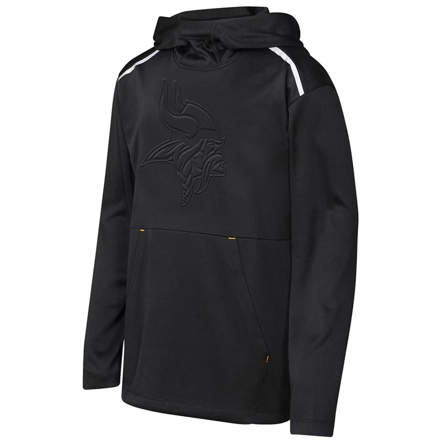 Minnesota Vikings Youth Black Embossed Pullover Light Weight Hoodie Kids Outerstuff
