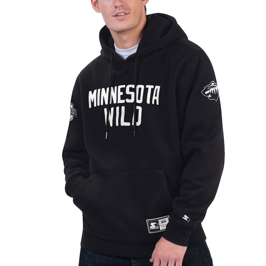Minnesota Wild Starter Black Cross Check Pullover Hoodie Sweatshirts Adidas   