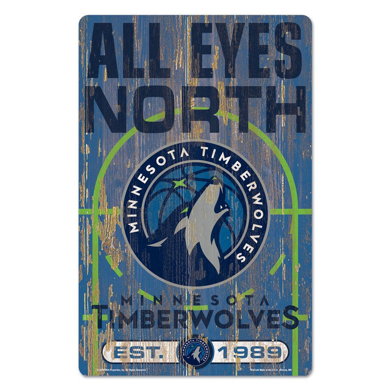 Minnesota Timberwolves All Eyes North 11" x 17" Wood Sign Collectibles Wincraft   