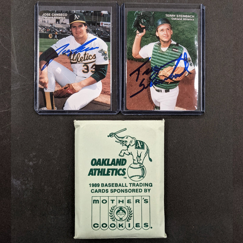 Terry Steinbach & Jose Canseco Autographed Complete Oakland A's Mother's Cookies Team Set (Various Years to Choose From) Autographs FanHQ 1989 (In Envelope)  
