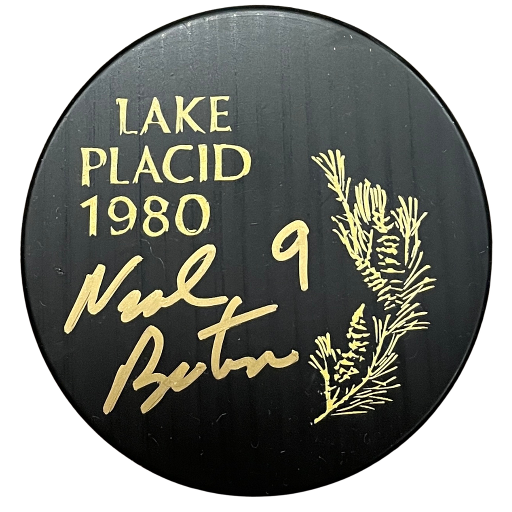 Neal Broten Autographed Fan HQ Exclusive 1980 Lake Placid Puck Autographs FanHQ   