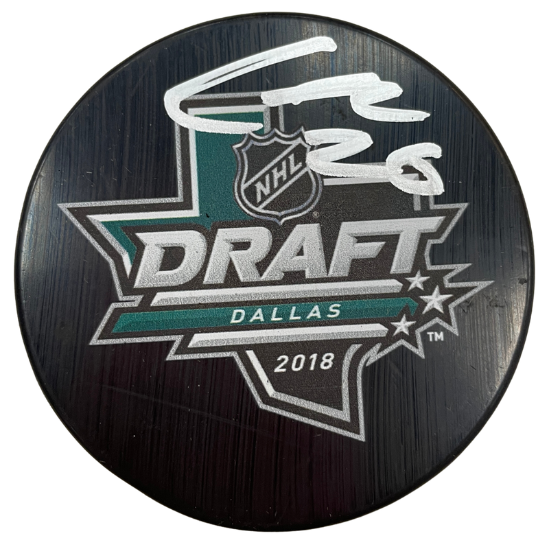 Connor Dewar Autographed 2018 NHL Draft Logo Puck
