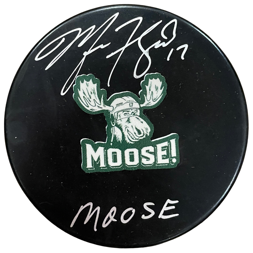 Marcus Foligno Autographed Fan HQ Exclusive SotaStick Art Moose! Puck w/ Moose Inscription (Numbered Edition) Autographs FanHQ Number 1/17  
