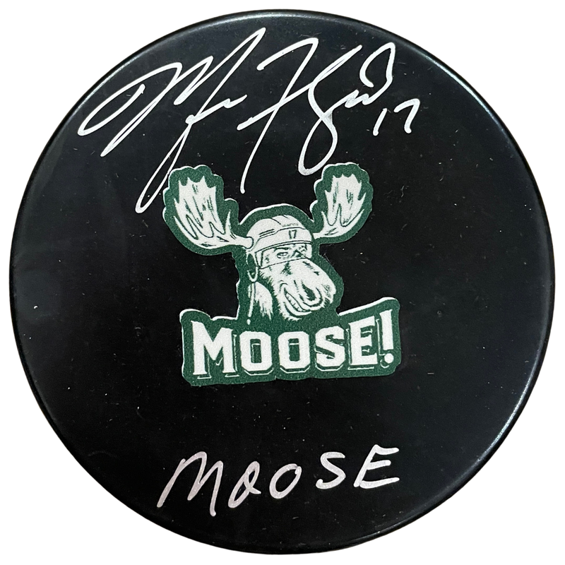 Marcus Foligno Autographed Fan HQ Exclusive SotaStick Art Moose! Puck w/ Moose Inscription (Numbered Edition) Autographs FanHQ   