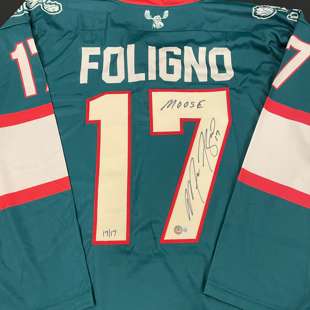Marcus Foligno Autographed Fan HQ Exclusive SotaStick Art Moose! Jersey w/ Moose Inscription (Numbered Edition) Autographs FanHQ Number 17/17  