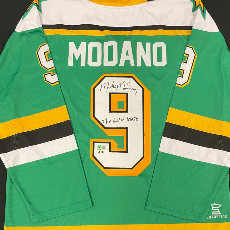 Mike Modano Autographed Fan HQ Exclusive SotaStick Art North State Jersey (Numbered Edition) Autographs FanHQ Number 9/9  