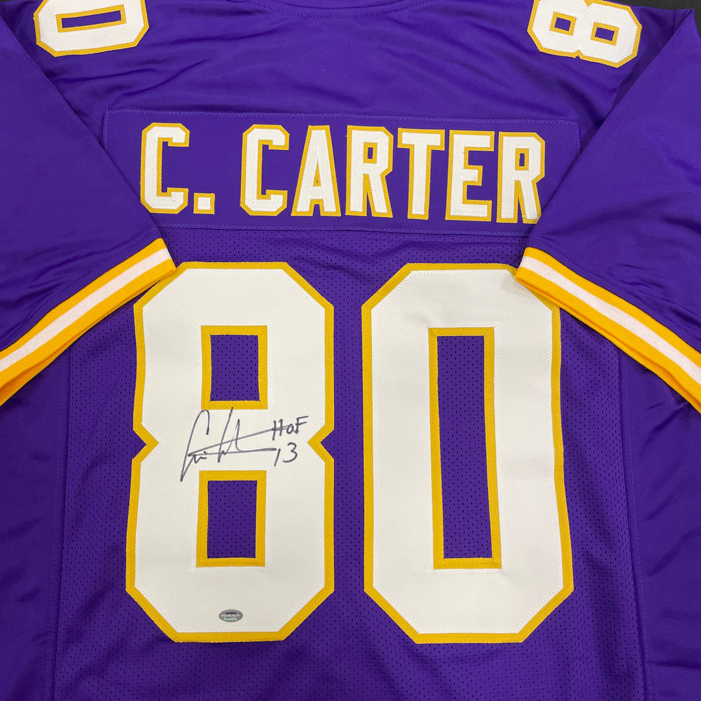 PRE-ORDER: Cris Carter Autographed Purple Pro-Style Jersey Autographs FanHQ White Numbers (1990-95) Autograph Only