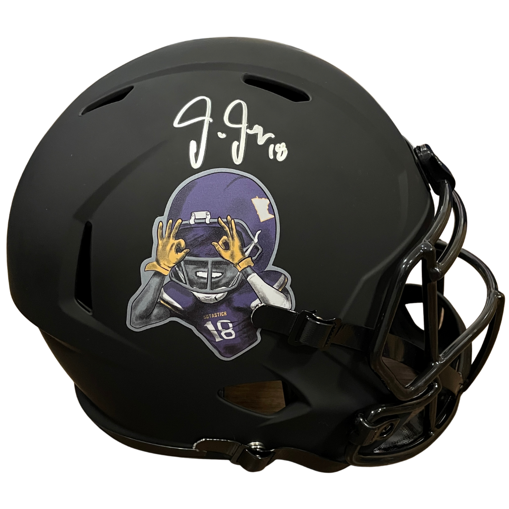 Justin Jefferson Autographed Custom SotaStick Art Blackout Full-Size Replica Helmet Autographs FanHQ   