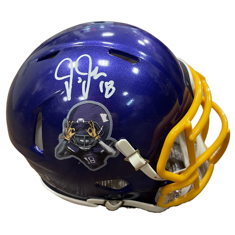 Justin Jefferson Autographed Custom SotaStick Art Purple Mini Helmet (Numbered Edition) Autographs FanHQ   