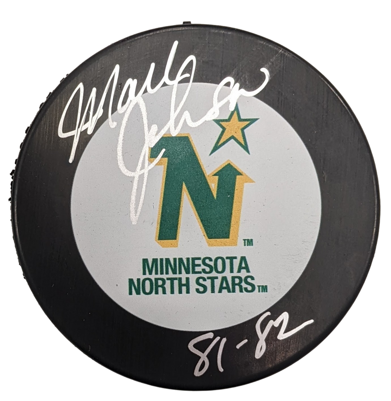 Mark Johnson Autographed & Inscribed Minnesota North Stars Puck (#1/9) Autographs FanHQ   