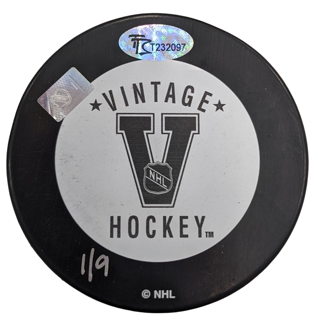Mark Johnson Autographed & Inscribed Minnesota North Stars Puck (#1/9) Autographs FanHQ