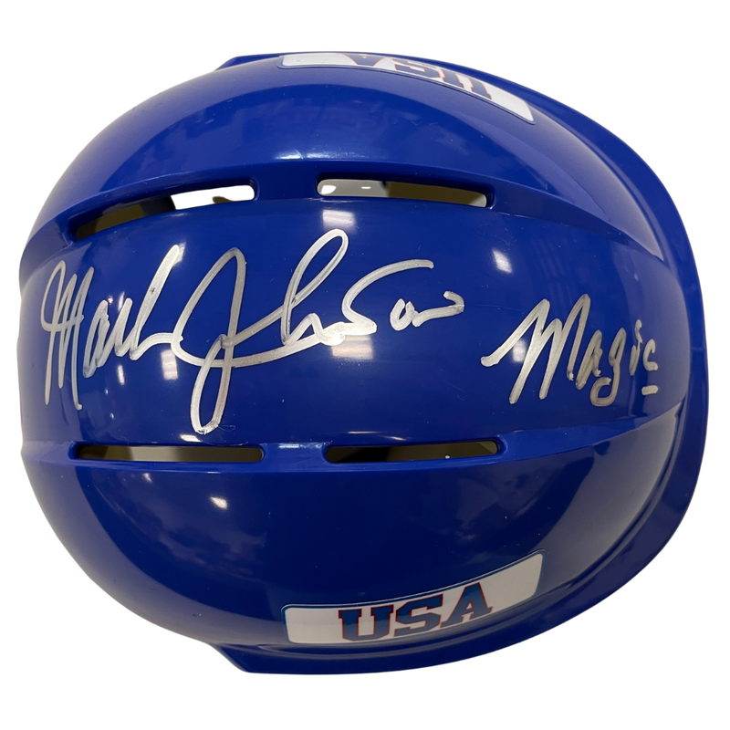 Mark Johnson Autographed Royal Blue Mini Helmet "Magic" (Standard Number) Autographs FanHQ   