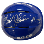Mark Johnson Autographed Royal Blue Mini Helmet "Miracle" (#1/10) Autographs FanHQ   