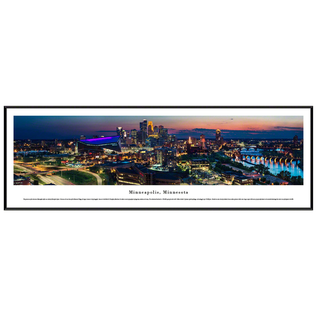 Minneapolis, Minnesota Twilight Skyline Panoramic Picture (Shipped) Collectibles Blakeway Basic Frame  