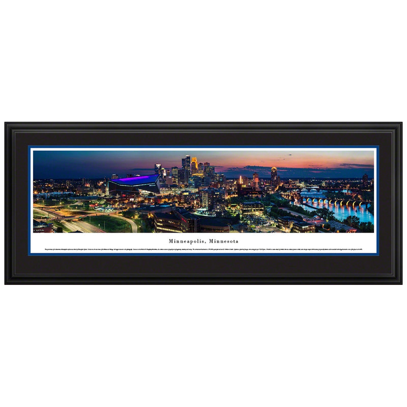 Minneapolis, Minnesota Twilight Skyline Panoramic Picture (In-Store Pickup) Collectibles Blakeway Deluxe Frame  
