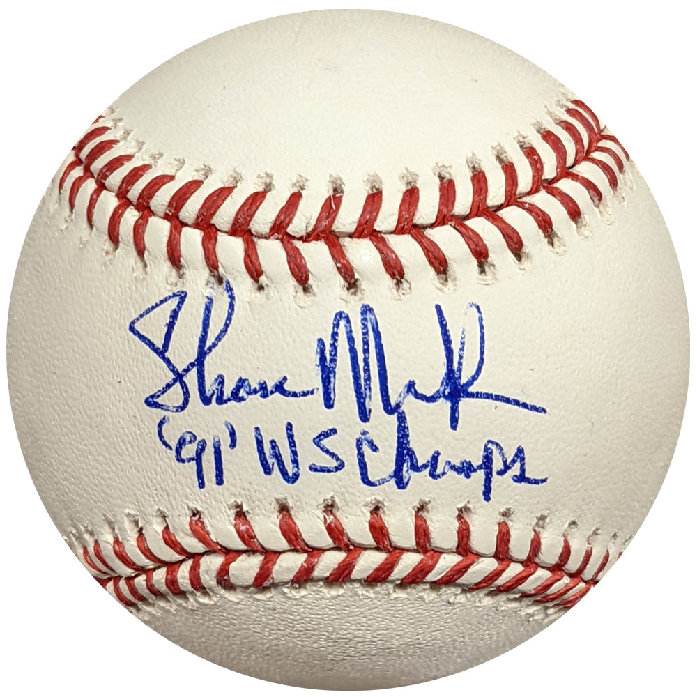 Shane Mack Autographed Rawlings OMLB Baseball w/ 91 WS Champs Inscription Minnesota Twins Autographs Fan HQ   