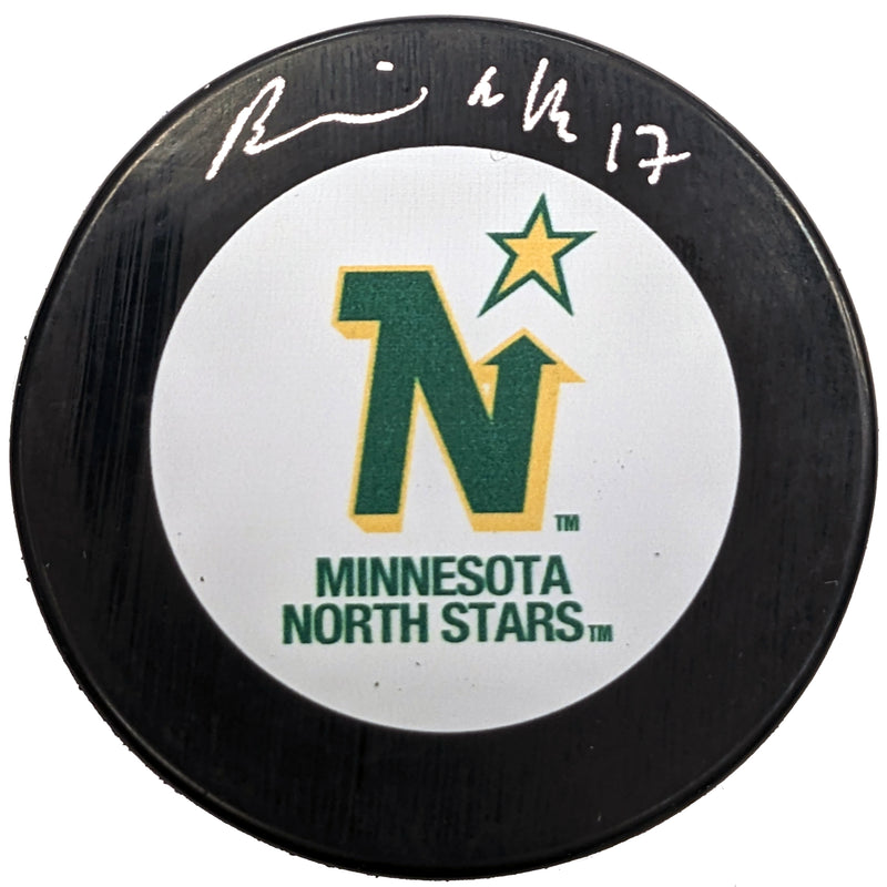 Basil McRae Autographed Minnesota North Stars Logo Puck Autographs Fan HQ   