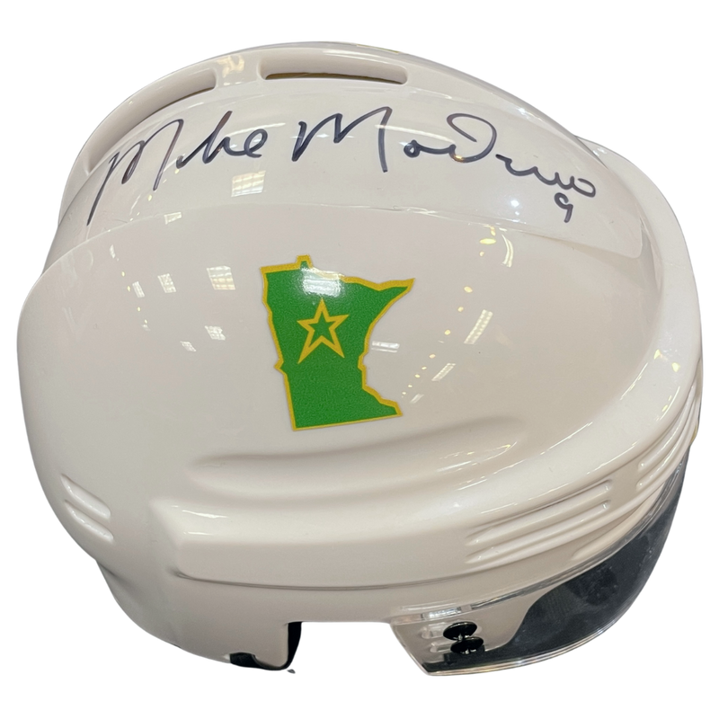 Mike Modano Autographed SotaStick Art North State Mini Helmet (Numbered Edition) Autographs FanHQ Standard Number (2-8)  