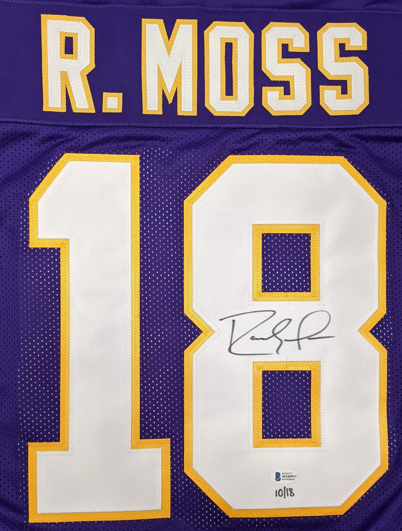 Randy Moss Autographed #18 Rookie Training Camp Purple Pro-Style Jerse –  Fan HQ