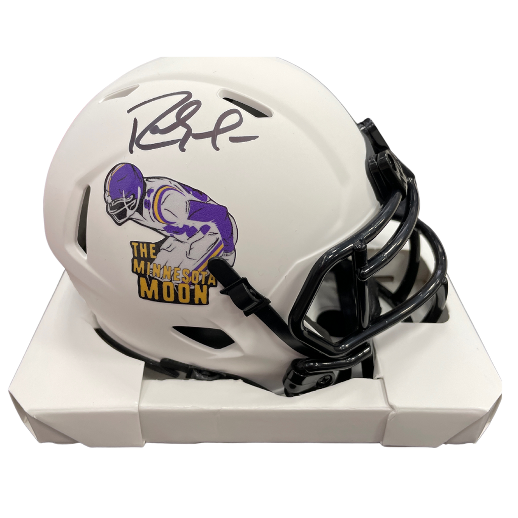 Randy Moss Autographed Custom SotaStick Art White Mini Helmet (Numbered Edition) Autographs FanHQ   