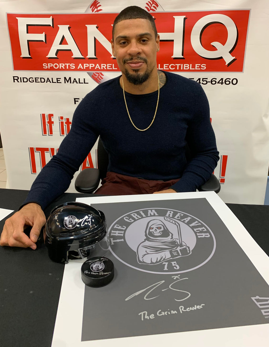 Ryan Reaves Autographed Fan HQ Exclusive SotaStick Art Mini Helmet (Numbered Edition) Autographs FanHQ   