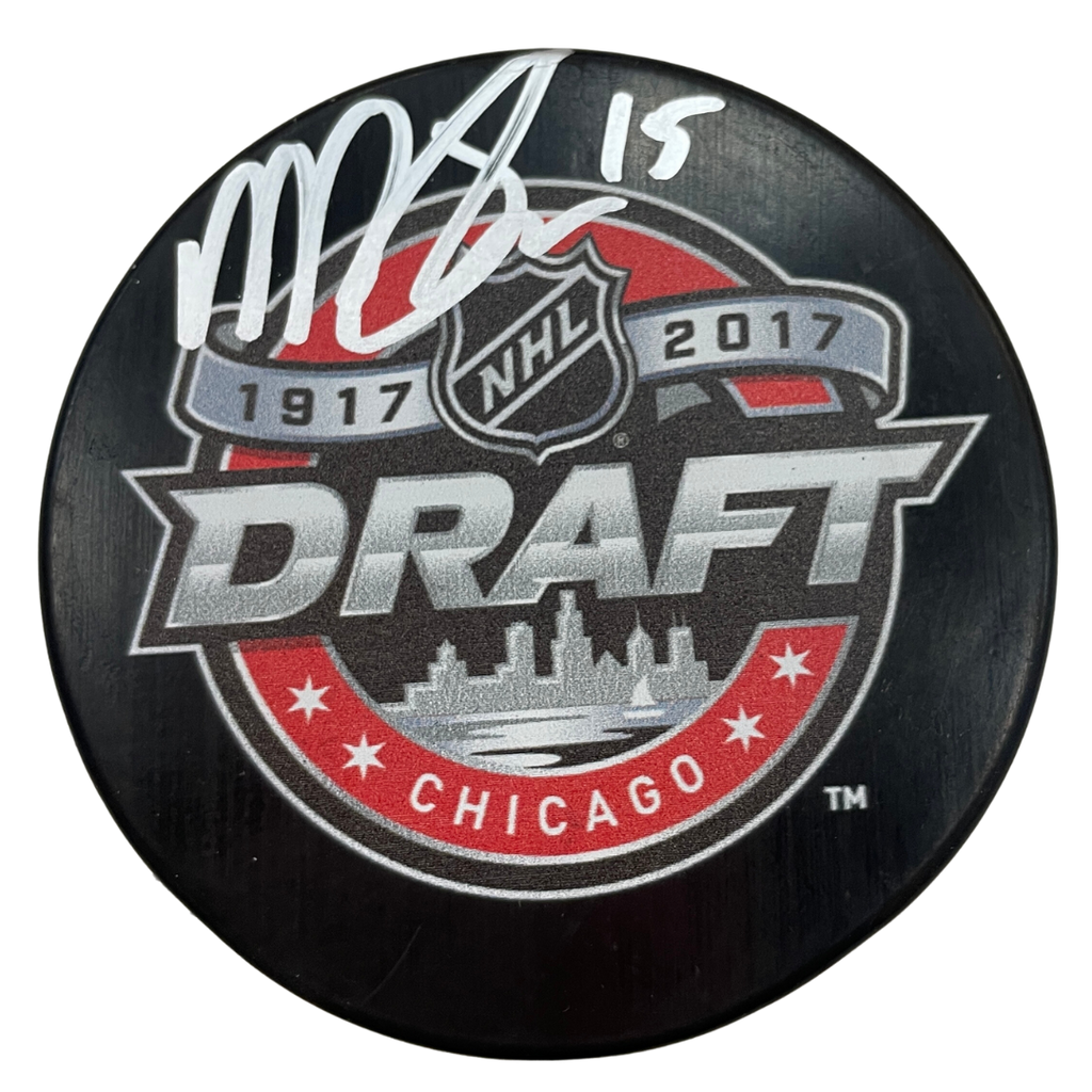 Mason Shaw Autographed 2017 NHL Draft Logo Puck Autographs FanHQ   
