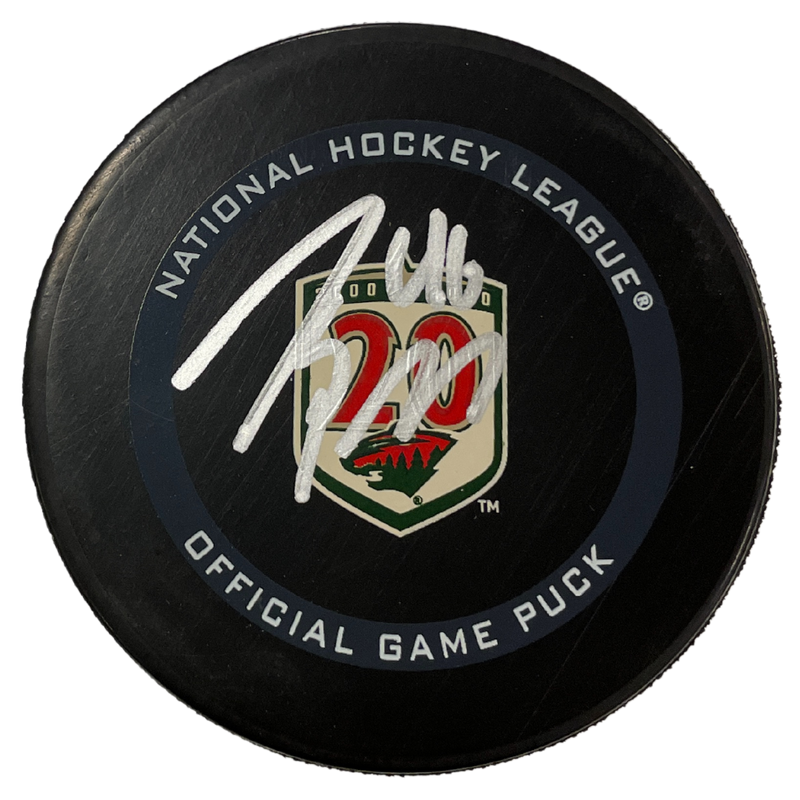 Jared Spurgeon Autographed Minnesota Wild 20th Season Official Game Puck Autographs FanHQ   