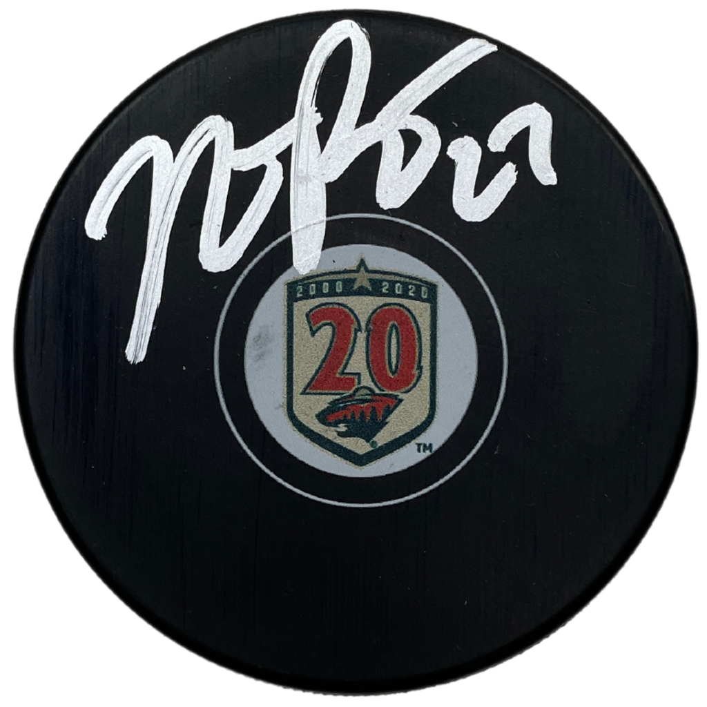 Nick Bjugstad Autographed Minnesota Wild 20th Season Logo Puck Autographs FanHQ   