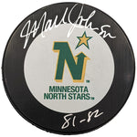 Mark Johnson Autographed & Inscribed Minnesota North Stars Puck (Standard Number) Autographs FanHQ   