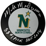 Mike Modano Autographed Minnesota North Stars Puck w/HOF and 88 #1 Pick Inscriptions (Standard Number) Autographs FanHQ   