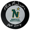 Mike Modano Autographed Minnesota North Stars Puck w/ HOF Inscription Autographs FanHQ   