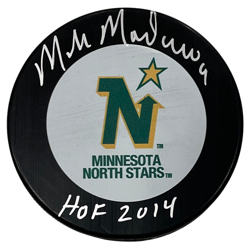 Mike Modano Autographed Minnesota North Stars Puck w/ HOF Inscription