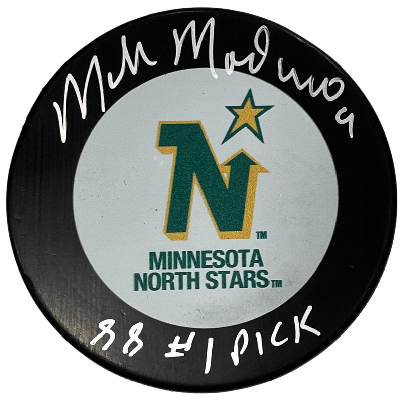 Mike Modano Autographed Minnesota North Stars Puck w/ 88 #1 Pick Inscription Autographs FanHQ   
